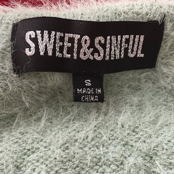 Sweet & Sinful Cropped Fuzzy Mint Green Sweater 3/4 Sleeve Size Small - Picture 6 of 9